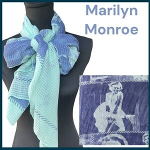 Marilyn Monroe Aqua/Blue Silk Screen Block Image Shawl Scarf (35”x70”)